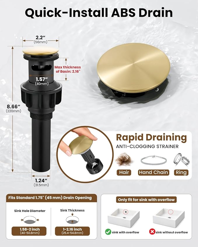 gotonovo 3 Hole 8’’ Widespread Bathroom Sink Faucet Antique Brass | Vintage Bathroom Faucet,2 Cross Handle,6-16’’ Sink,Vanity,Basin,RV,Farmhouse,SUS304,24’’ cUPC Hose Pop Up Drain,Deck Mount