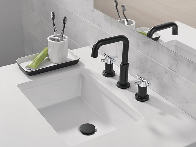 Delta Nicoli Matte Black/Chrome Bathroom Faucet 3 Hole, 8 Inch Widespread Bathroom Sink Faucet for Vanity, Push-Pop Drain Assembly, Matte Black/Chrome 35894LF-CS
