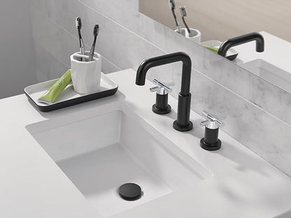 Delta Nicoli Matte Black/Chrome Bathroom Faucet 3 Hole, 8 Inch Widespread Bathroom Sink Faucet for Vanity, Push-Pop Drain Assembly, Matte Black/Chrome 35894LF-CS