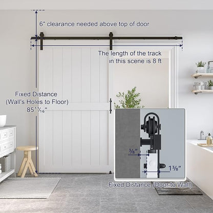 SMARTSTANDARD 48" x 84" White Sliding Barn Door with 8FT Black Hardware | Pre-Drilled Ready to Assemble, Waterproof PVC Coating, H-Frame