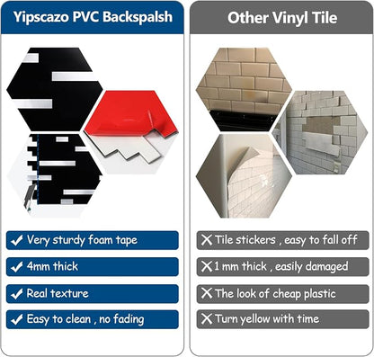 Yipscazo 5 Sheets Peel and Stick Stone Metal Tile Backsplash, Stick on Tiles for Backsplash Kitchen, Bathroom, Laundry Room, Camper, Fireplace (12'' X 12'', Polished Pure Black)