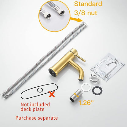 Modern Single Handle Bathroom Faucet Single Hole Brushed Gold Bathroom Sink Faucet Stainless Steel Commercial Basin Faucet (Brushed Gold No Drain)