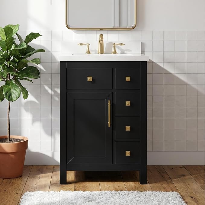 Lavanti Oakford 24 Inch Bathroom Vanity with Sink – Stylish Black Vanity Bathroom with Storage Cabinet – Modern Bathroom Vanities with Single Vanity Sink & Quartz Countertop