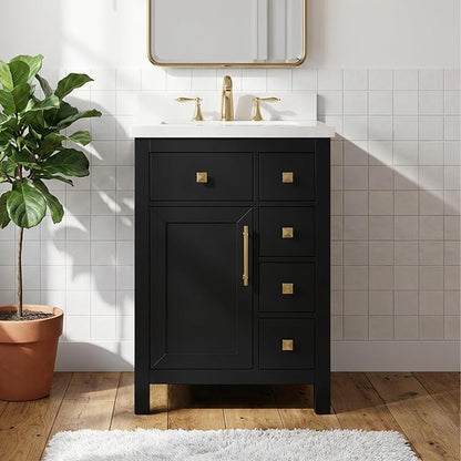 Lavanti Oakford 24 Inch Bathroom Vanity with Sink – Stylish Black Vanity Bathroom with Storage Cabinet – Modern Bathroom Vanities with Single Vanity Sink & Quartz Countertop