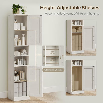 Tall Bathroom Cabinet with 2 Barn Doors, Farmhouse Storage Cabinet with Adjustable Shelves, Freestanding Bathroom Storage Organizer for Small Space, Kitchen, Bedroom, Cloud White