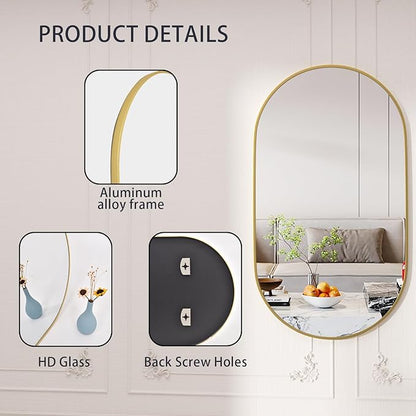 Oval Mirrors,Oval Bathroom Mirrors,20x28 Gold Mirror for Wall,Wall Mirror,Bathroom Mirrors for Over Sink(Gold)