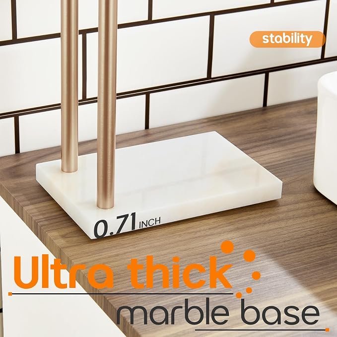 Hand Towel Bars for Bathroom Vanity Countertop 2-Tier Towel Rack Holders Stand with Heavy Marble Base Thicken Steady, Champagne Bronze Stainless Steel AN7003CPG