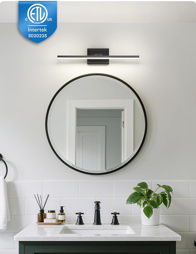 24 Inch Modern Bathroom Light Fixture, 14W 5CCT Dimmable LED Black Bathroom Vanity Lights Over Mirror, Vanity Lights for Bathrooms Restroom Mirror- ETL Certified