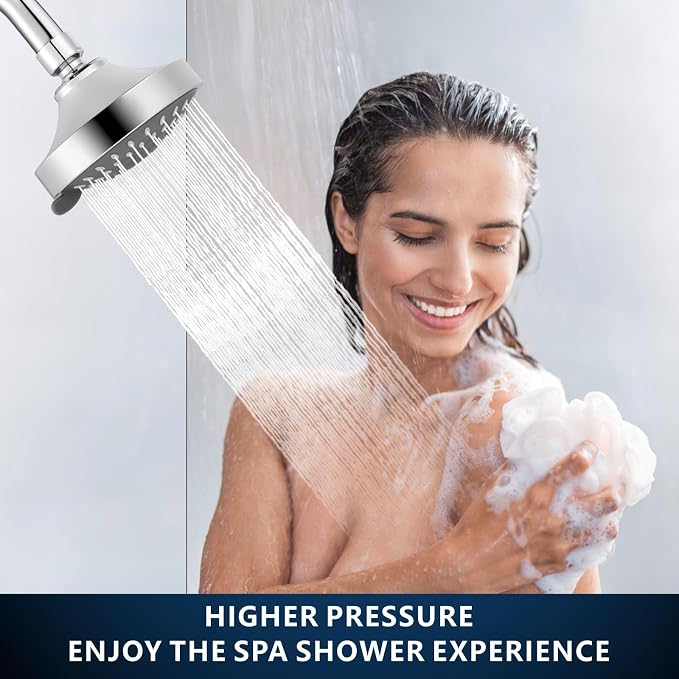 High Pressure Shower Head - 5 Spray Modes Powerful Pressure Boosting Showerhead For Bathroom - High Flow Fixed Showerheads (Chrome)
