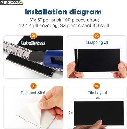 Yipscazo 2026 New Upgrade Peel and Stick backsplash 3 x 6 Inches, Backsplash Tile Peel and Stick Tile for Kitchen, Bathroom, Laundry Room, Fireplace(Polished Marble Black, 160 Pieces)