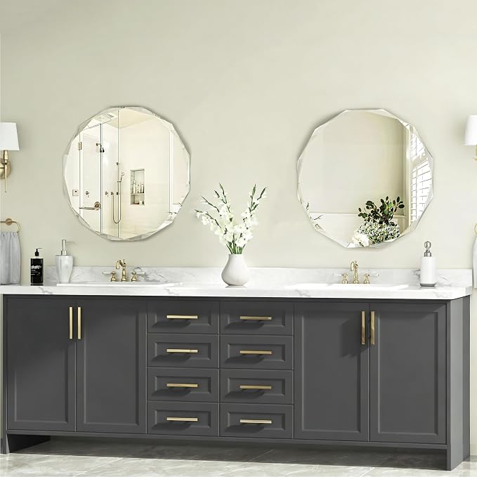 24x24 Inch Bathroom Mirrors for Over Sink, Round Frameless Mirrors for Wall | Beveled Bathroom Mirror, Bathroom Vanity Circle Mirror for Bedroom Living Room Entryway Home Decor