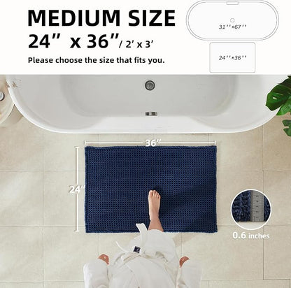 TYUU Waffle Bath Mat, Boho Bathroom Rugs Non Slip, 36x24 Navy Blue | Super Absorbent Quick Dry Bath Rug, Non-Slip Backing, Soft Waffle Washable Farmhouse Bathroom Mats, Tub, Shower & Home Decor