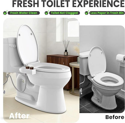 Toilet Bidet With Left/Right Side Reversible Design, Fresh Water, Non-Electric, Toilet Bidet Attachment, Right/Left Hand Side with Dual Nozzle, Self-Clean, Easy to Install (Brown Knob)