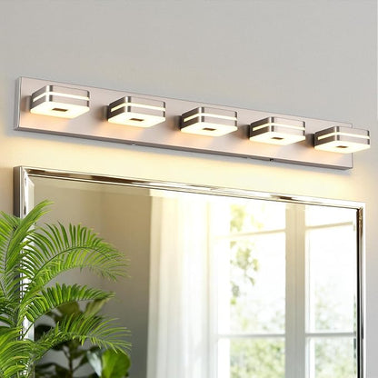 Modern Bathroom Vanity Light Fixture, 5CCT Dimmable LED Wall Sconce, 34" Brushed Nickel Over Mirror Light, 5-Light Acrylic Vanity Lights for Bathroom, Indoor Restroom Lighting