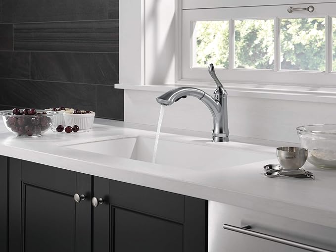 Delta Faucet Linden Pull Out Kitchen Faucet, Brushed Nickel Kitchen Sink Faucet, Kitchen Faucet with Pull Out Sprayer, Arctic Stainless 4353-AR-DST