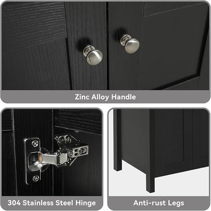 48'' Bathroom Vanity with Sink, Modern Bathroom Cabinet Black | 4 Soft-Close Cabinet Doors, 4 Drawers, 4-Tier Inner Shelf, Freestanding Large Storage Cabinet, Two Black Ceramic Vessel Sinks