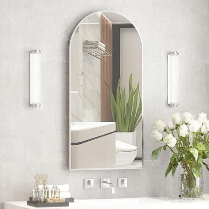 Arched Medicine Cabinet with Mirror,Recessed Medicine Cabinet Mirrors for Bathroom Mirror with Storage,Arched Metal Edge Medicine Cabinet,Brushed Nickel Arch Medicine Cabinets Mirror 16x31