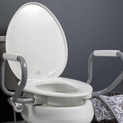 Bemis Assurance 3" Raised Toilet Seat with Handles and Bidet Attachment, Secure Hinges, Clean Shield Guard, Round, White
