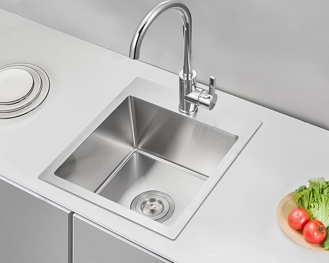 15"x17" Drop-In Single Bowl Bar Sink 304 Stainless Steel | 15"x17" Drop-in Sink | 304 SS | Topmount | Single Bowl | Single Faucet Hole | 8" Deep Basin | Brushed | Bar/Coffee Station