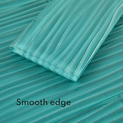Aquamarine Water Wave Glass Subway Tile, 3 x 12 Inch, 4 Sq Ft, Backsplash for Bathroom Kitchen Wall, Green, 16-Pack