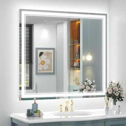 OKPAL 40x36 LED Bathroom Mirror with Lights, Anti-Fog Lighted Bathroom Mirror, Dimmable Lighted Mirrors for Bathroom Wall, LED Vanity Mirror, Shatterproof, ETL Listed, Horizontal/Vertical