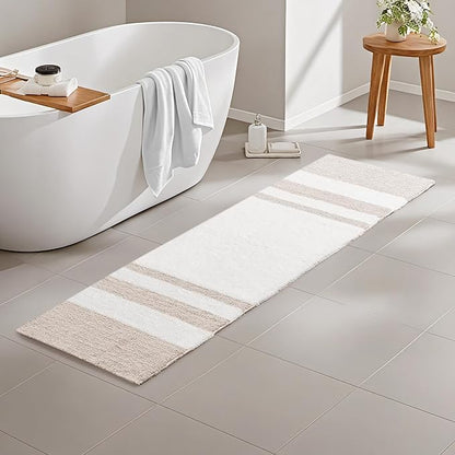 Madison Park Spa Cotton Bath Rug Absorbent Plush Striped, 24 x 72, Taupe | Soft Pile, Machine Washable, OEKO-TEX Certified