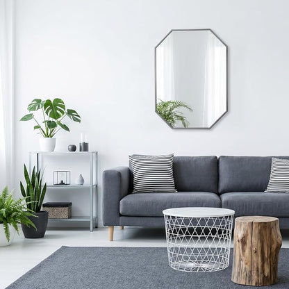 20x28 Inch Octagon Mirror for Bathroom Silver Wall Mirror Rectangle Mirror | Silver Bathroom Mirror Metal Frame Wall Mirror Decorative Rustic Accent Vanity Mirror Hanging for Over Sink Entryway