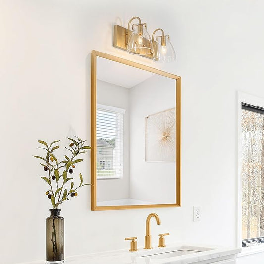 KSANA Gold Bathroom Light Fixtures, 2-Light Modern Vanity Lights for Bathroom, 13.5-inch Bathroom Lighting Lights Over Mirror