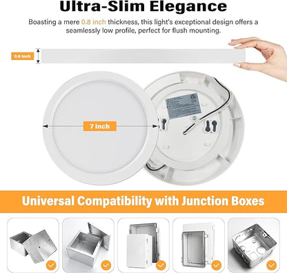 ETL 7 inch Small LED Flush Mount Ceiling Light Dimmable,Ultra Slim Round Flat Ceiling Lights 5CCT-2700K/3000K/3500K/4000K/5000K,Modern Ceiling Lamp for Closet,Kitchen,Bathroom 3 Pack(White)