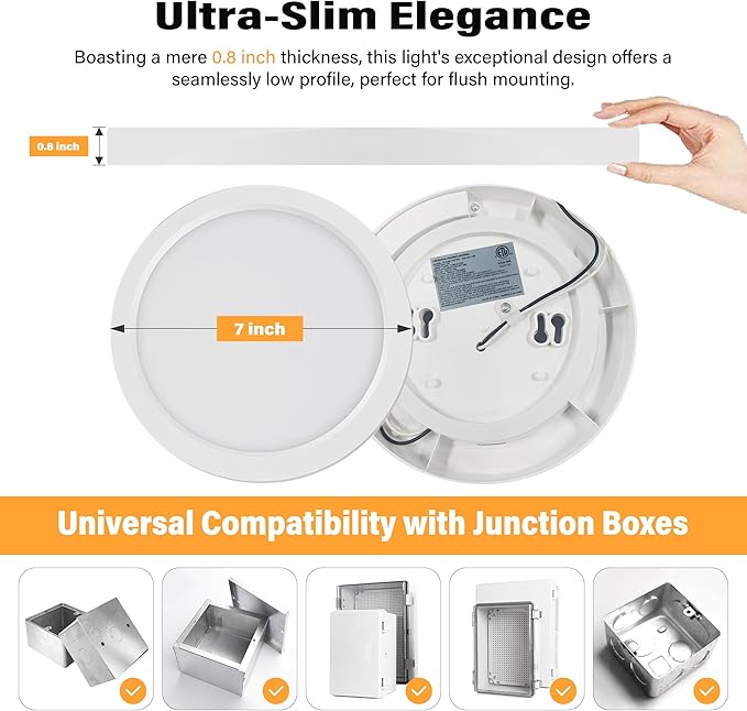 ETL 7 inch Small LED Flush Mount Ceiling Light Dimmable,Ultra Slim Round Flat Ceiling Lights 5CCT-2700K/3000K/3500K/4000K/5000K,Modern Ceiling Lamp for Closet,Kitchen,Bathroom 8 Pack(White)
