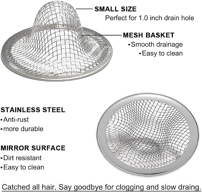 Seatery 1.0" Bathroom Sink Drain Strainers, 6PCS Drain Hair Catchers for Laundry, Mop Pool, Utility, Slop, RV Sink, Stainless Steel Drain Filter