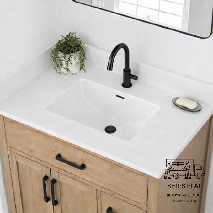 37" Bathroom Vanity Top with Integrated Sink & Backsplash – Solid Surface Polyurethane Resin, Matte White, Built-in Overflow, Easy-to-Clean Countertop, 37" W x 22" D