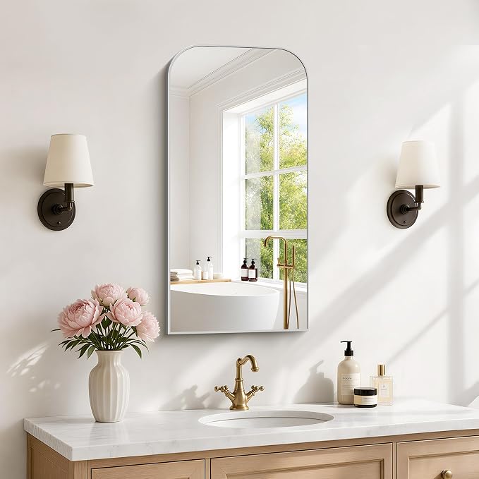 YIROMAN Bathroom Mirrors for Over Sink,18"x36" Silver Vanity Mirror | Thin Brushed Aluminum Frame,HD tempered glass, Rectangular,Rounded & Right-angle Corners,Sink,Entryway,Bedroom