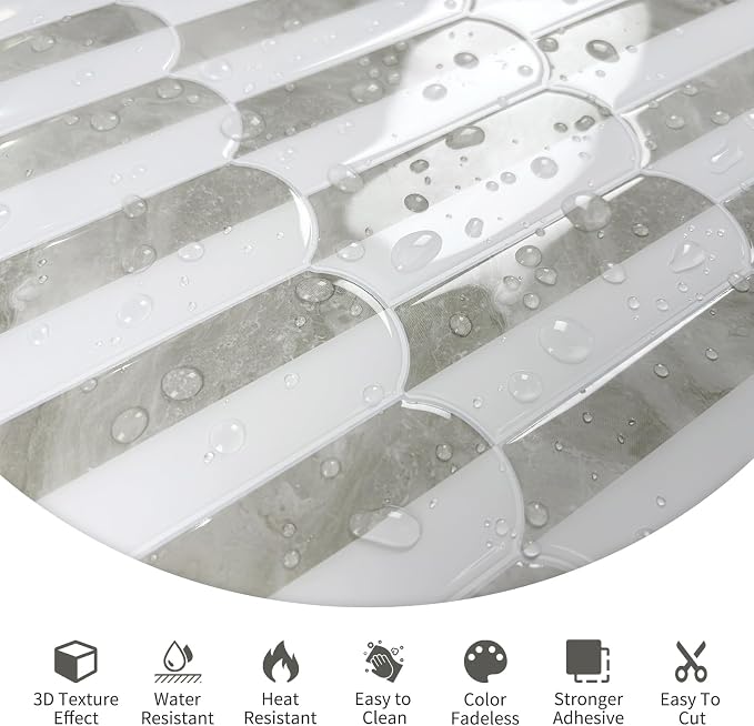10-Sheet Upgraded Thicker Peel and Stick Kitchen Backsplash Tiles | Waterproof Self-Adhesive Vinyl Wall Tile Stick on Backsplash for Kitchen,Bathroom,Fireplace and RV(Beige,12"×12")