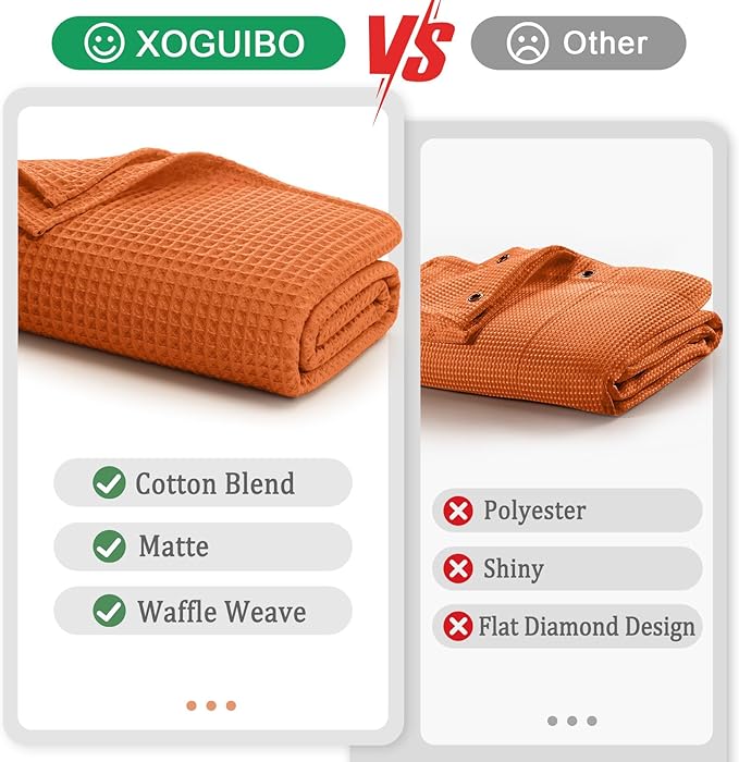 Waffle Weave Shower Curtain - Orange Cotton Fabric Texture Heavyweight Shower Curtains for Bathroom,Washable,72Wx72L