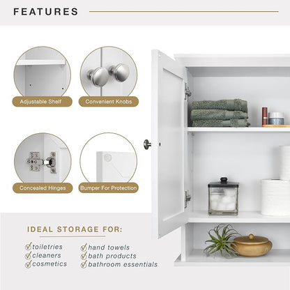 MCS 23x26 White Medicine Cabinet Organizer, Wall Mounted Bathroom Cabinet for Over-The-Toilet Storage, Bathroom Furniture & Restroom Organizer