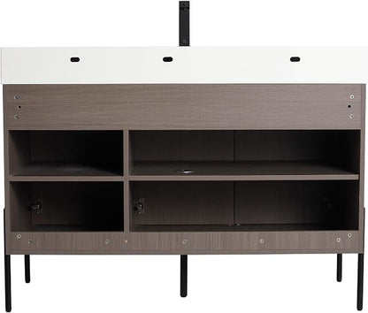 Crownpoint 48 Inch Bathroom Vanity with Sink, White Sink, Gray Oak Finish, Full Assembly Required, Elegant Bathroom Vanities for Modern Homes