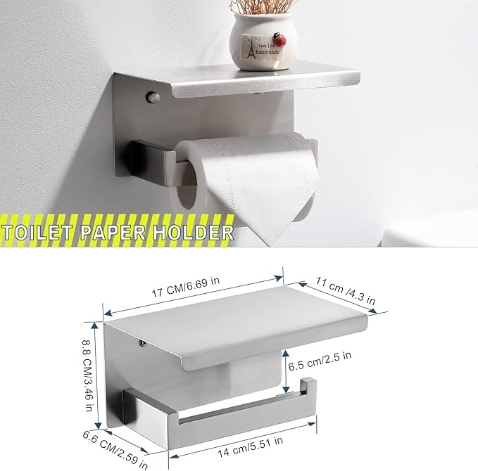Brushed 4-Piece Bathroom Hardware Set Premium Stainless Steel Bath Towel Bar Sets Wall Mounted Bathroom Toilet Paper Holder with Shelf Set, 23.6 Inch