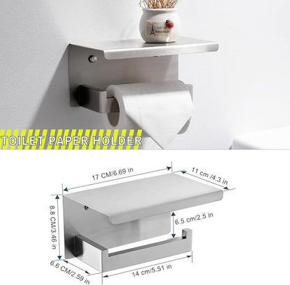 Brushed 4-Piece Bathroom Hardware Set Premium Stainless Steel Bath Towel Bar Sets Wall Mounted Bathroom Toilet Paper Holder with Shelf Set, 23.6 Inch