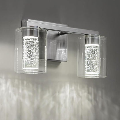 SineRise 2-Light Brushed Nickel Vanity Light with 3 Color Modes (3000K/4000K/6000K), Eye Protection LED Bathroom Light Fixture, Dimmable Modern Wall Light Over Mirror with Clear Glass Shade