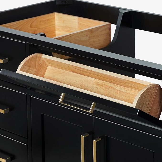 ARIEL Hepburn 60-inch Bathroom Vanity with Sink,Solid Wood, 1.5-inch Carbon Black Quartz Countertop, Single Rectangular Porcelain Sink, Soft Closing Doors, Dovetail Drawers, Black
