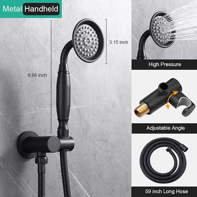 Dual Rain Shower Head System with Handheld Antique Faucet Set | Matte Black Finish, Multi-layer Plating, Vintage Rainfall, 3 Way Diverter Brass Valve with Trim Kit, Easy Install