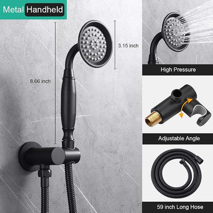 Dual Rain Shower Head System with Handheld Antique Faucet Set | Matte Black Finish, Multi-layer Plating, Vintage Rainfall, 3 Way Diverter Brass Valve with Trim Kit, Easy Install