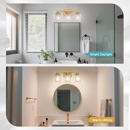 DORESshop 17 Inch Bathroom Light Fixtures, 3-Light Copper Bathroom Lighting Fixtures Over Mirror with Clear Glass Shade, Vanity Lights for Living Room Bedroom