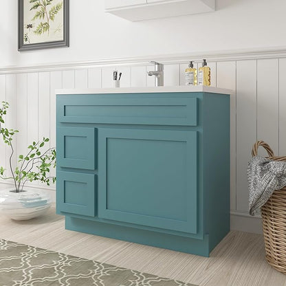 Vanity Art 36 Inch Single Bathroom Vanity Base Cabinet with 2 Functioning Shaker Drawers, Strudy Floor Mount Green Storage Cabinet Organizer for Bedroom, Living Room VA4036-2RGN