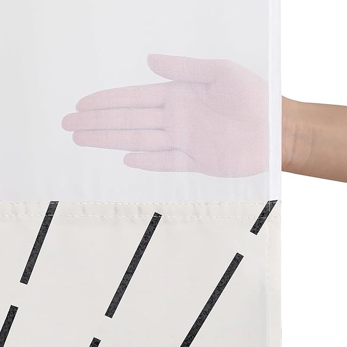 Americanflat 72x75 Hookless Shower Curtain - Water-Resistant Modern Boho Shower Curtain with Sheer Panel, Snap-in Liner, and Grommets - 100% Polyester - Black, Bronze, and White