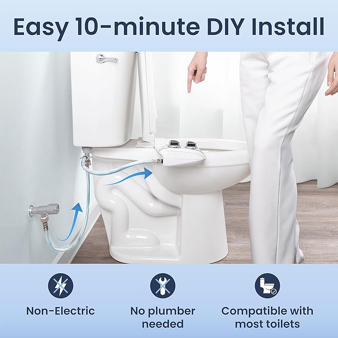 LUXE Bidet NEO 120 Plus - Single Nozzle, Non-Electric Bidet Attachment for Toilet Seat, Patented Slide-In Install, 360° Self-Clean, EZ-Lift to Clean, Rear Wash (Rose Gold)