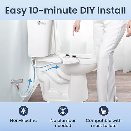 LUXE Bidet NEO 120 Plus - Single Nozzle, Non-Electric Bidet Attachment for Toilet Seat, Patented Slide-In Install, 360° Self-Clean, EZ-Lift to Clean, Rear Wash (Chrome)