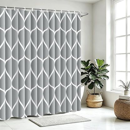 Gelbchu Geometric Shower Curtain for Bathroom, Light Gray, 72x72 Inch | with Hooks, Premium Polyester, Quick Dry, Water Repellent, Machine Washable, Rustproof Grommets, Modern Minimalist