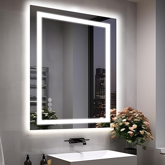 EchosLife 28"x36" LED Bathroom Mirrors for Wall | Backlit + Front Lit, Anti-Fog, Stepless Dimmable, 3 Colors, Memory, Tempered Glass, UL Listed, Horizontal/Vertical